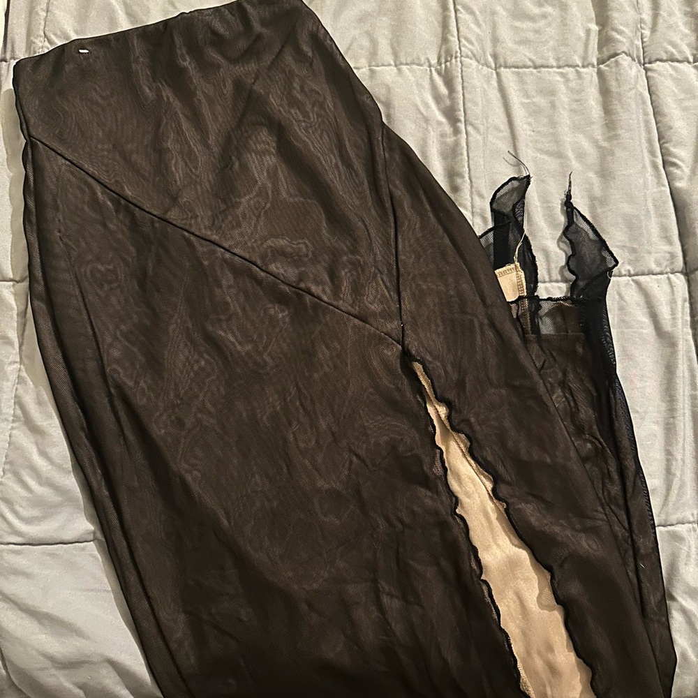 Elegant Black Sheer Skirt with Lace Detail